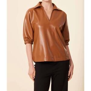 NEW DOLCE CABO vegan leather v-neck top in saddle